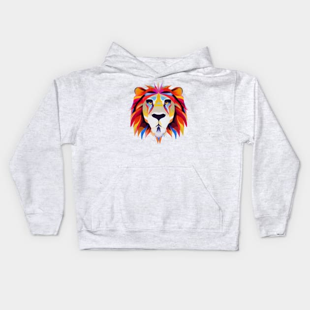 Lion Art in flaming Bright Colours on a Mustard Yellow Background Kids Hoodie by Geminiartstudio
